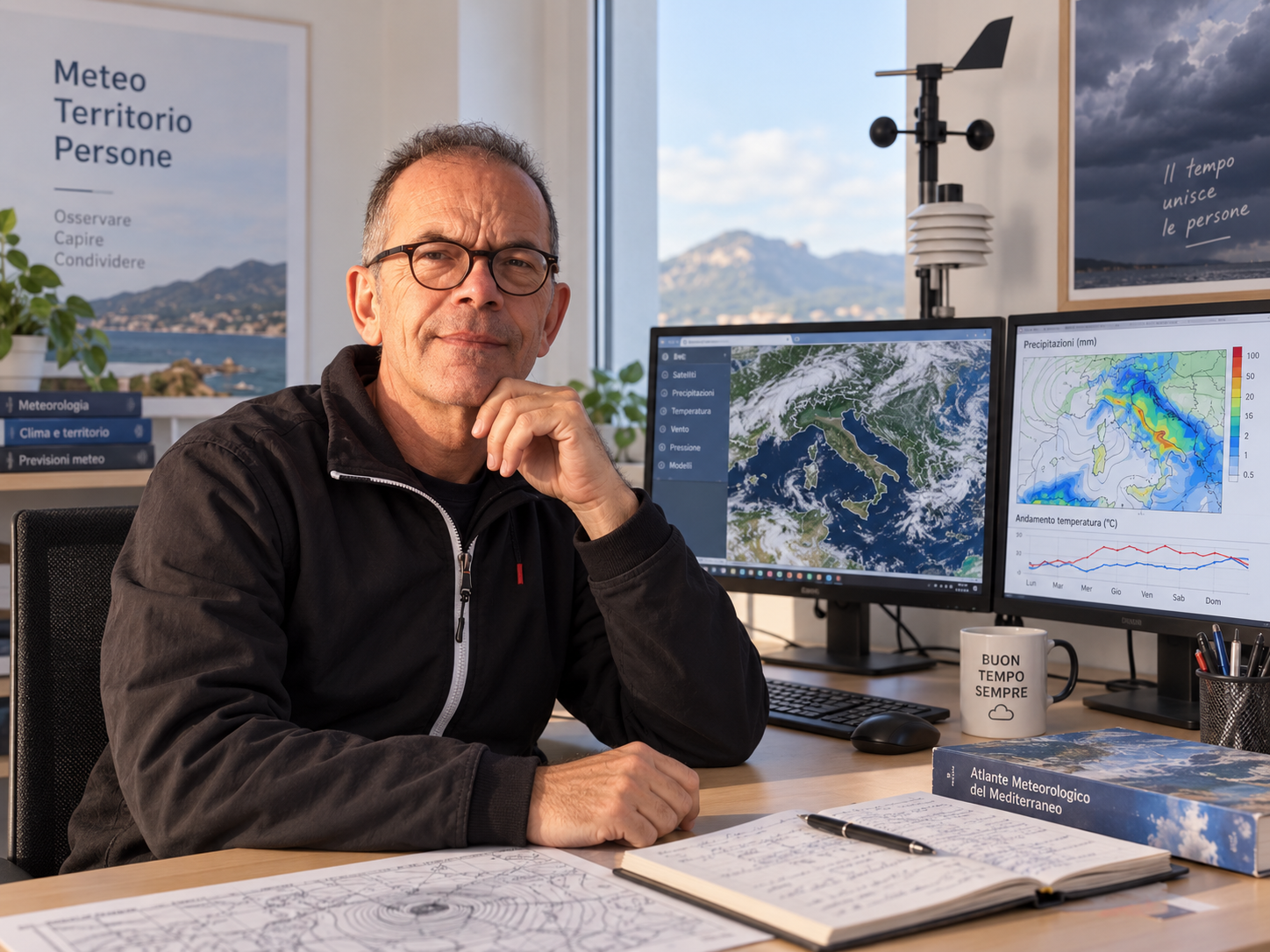 Gianni Delugas nella postazione di lavoro OroseiMeteo