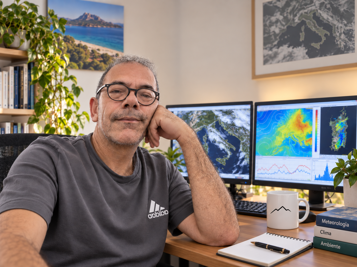 Gianni Delugas nella postazione di lavoro dedicata a OroseiMeteo